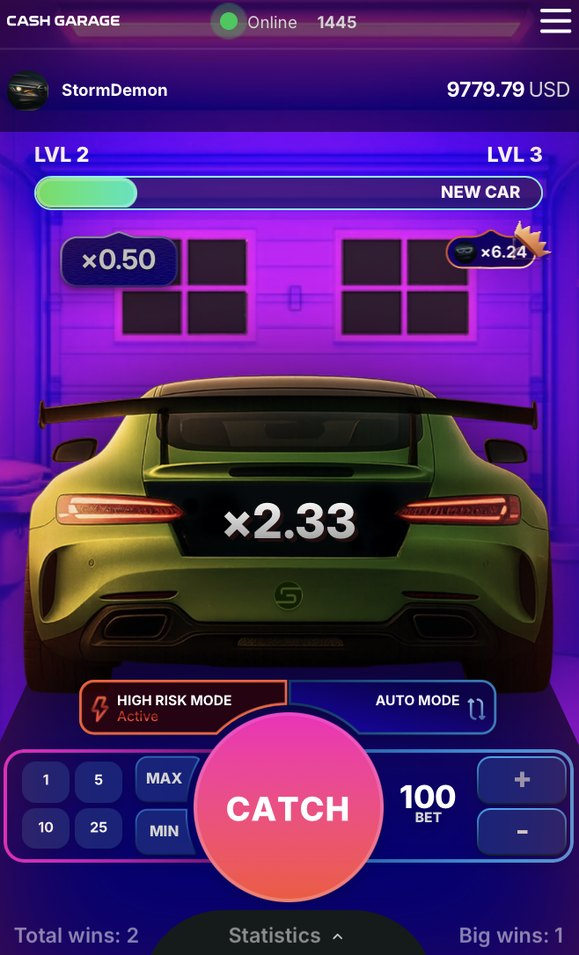 Cash Garage — Level 2, High Risk on, $100 bet